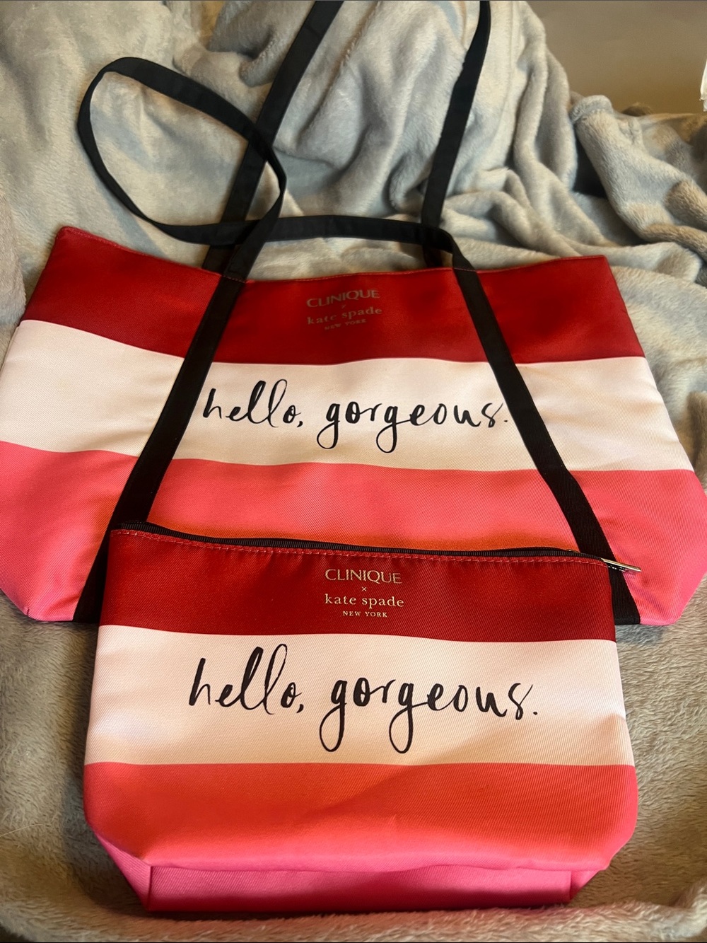 Kate Spade x Clinique Hello, Gorgeous, 2 Bags, Tote & Cosmetic, excellent cond.